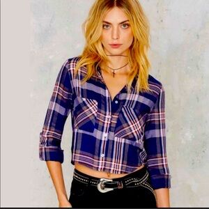 MSK  Navy and White Plaid Shirt